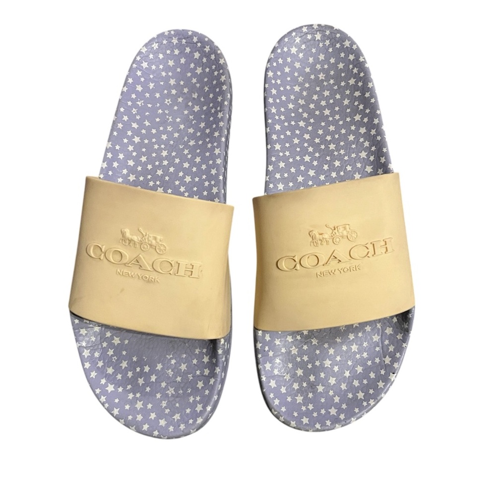 Coach Beige Slide Sandals with Star Pattern